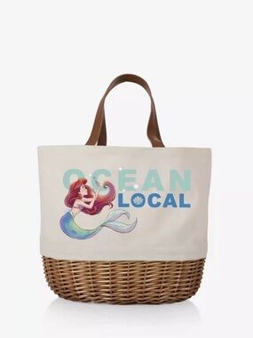 Disney Canvas Little Mermaid 'Ocean Local' Tote Bag Woven Base picnic basket